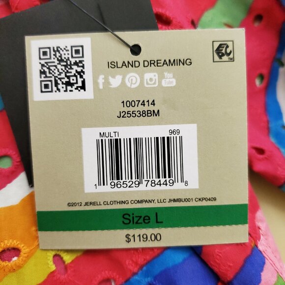 John Mark Eyelet Embroidered Watercolor Roll-Tab Sleeve Button Front Top Large - Picture 10 of 14